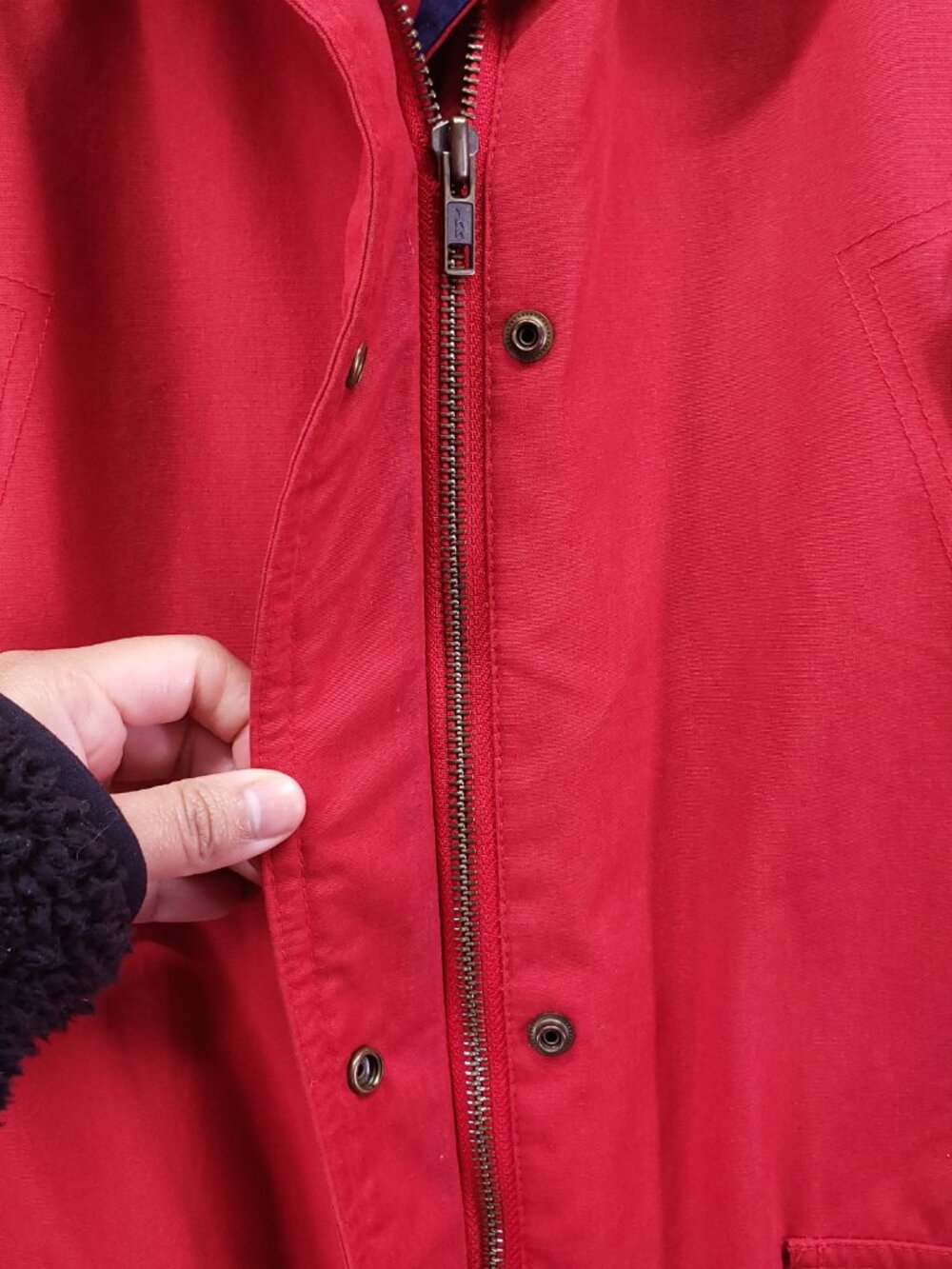 London Fog Women’s Parka Rain Coat Size 10 Red Full Zip Blue Hood Short Length - Picture 8 of 15